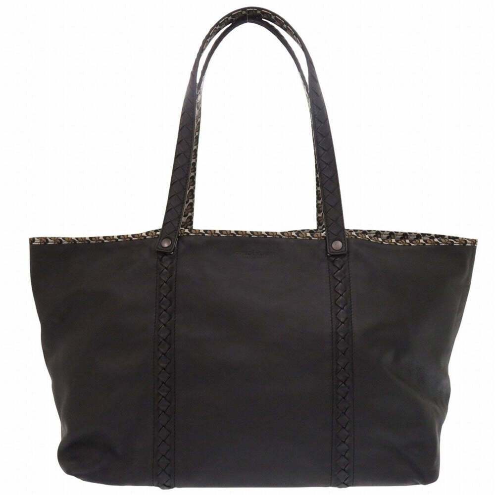 BOTTEGA VENETA Black Leather Intrecciato Tote Bag